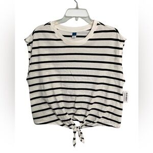 NWT Old Navy black and white striped boxy sleeveless tee Size L